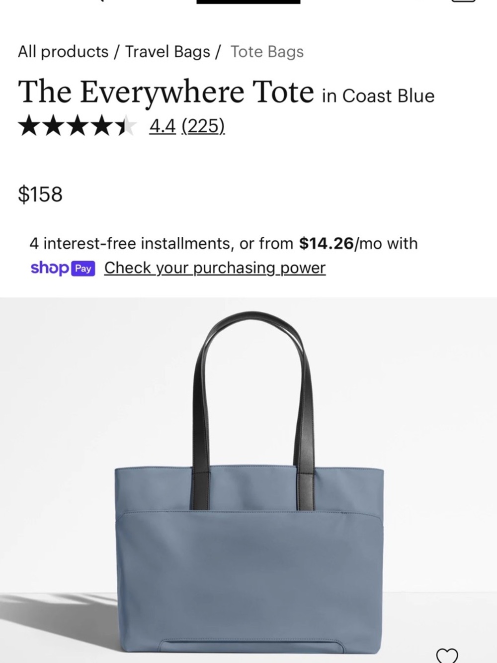 Away Coast Blue Everyday Tote with Black Handles